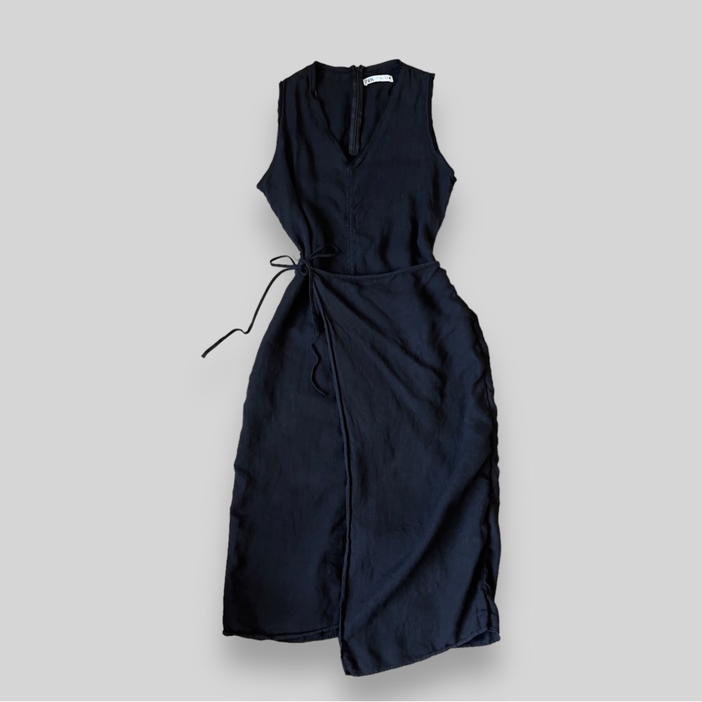 Zara Women’s Linen Black Wrap Dress NWOT